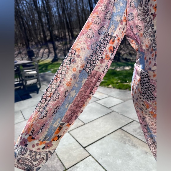 Sheer Patchwork 1/2 Button Up Duster Pink Blue G.I.L.I. Got It Love It Sz M - Picture 5 of 8